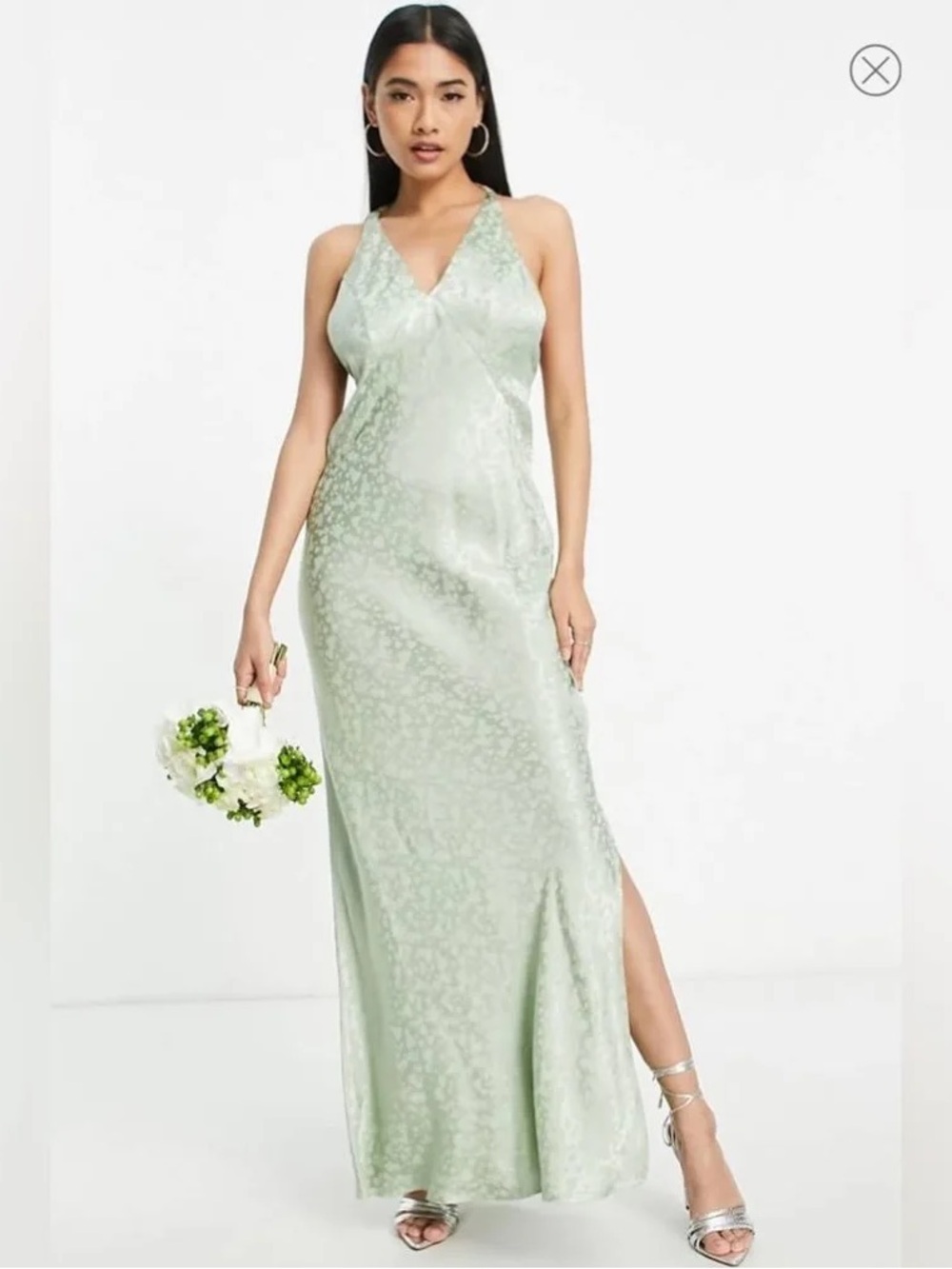 Topshop Sage Green Heart Jacquard Backless Sleeveless Slip Dress S6